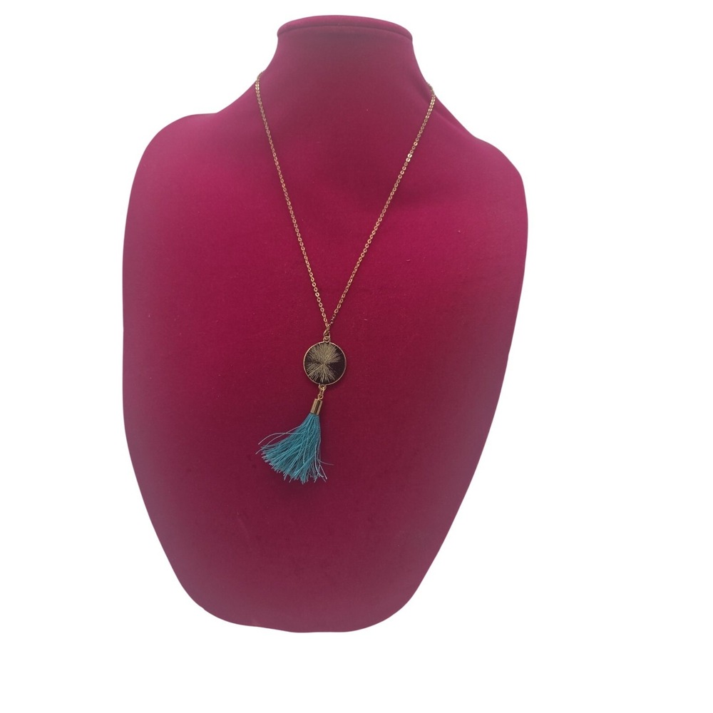 Boho-style tassel pendant necklacle Golden Chain3 Lenghts Turquoise Jewelry